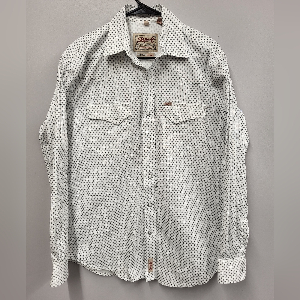 Rafter C Cowboy Collection ProFlex 45 size M Long Sleeve Pearl Snap White